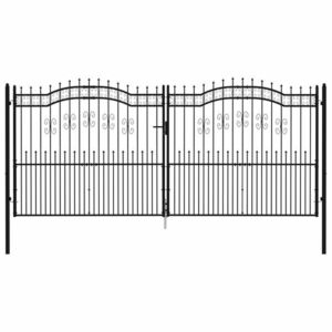 vidaXL fekete porszórt acél kerítéskapu lándzsa hegyekkel 406 x 223 cm kép