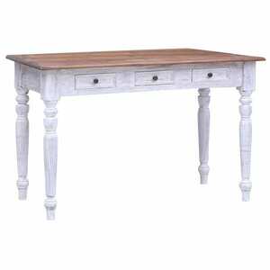 vidaXL fehér tömör mahagóni fa fiókos íróasztal 117 x 57 x 75 cm kép