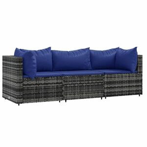 vidaXL 3 részes szürke polyrattan kerti ülőgarnitúra párnákkal kép
