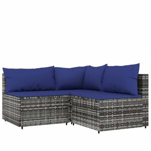 vidaXL 3 részes szürke polyrattan kerti ülőgarnitúra párnákkal kép