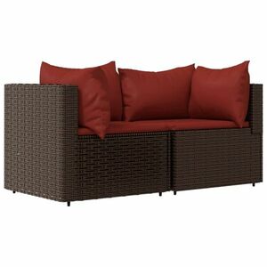 vidaXL 2 db barna polyrattan kerti sarokkanapé párnákkal kép