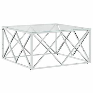 Üveg és rozsdamentes acél dohányzóasztal 80x80x40 cm kép