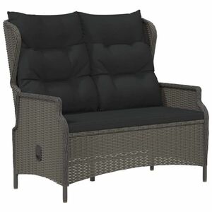 vidaXL fekete 2 személyes polyrattan kerti pad párnával kép