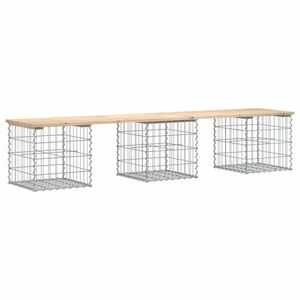 vidaXL tömör fenyőfa gabion kerti pad 203x44x42 cm kép