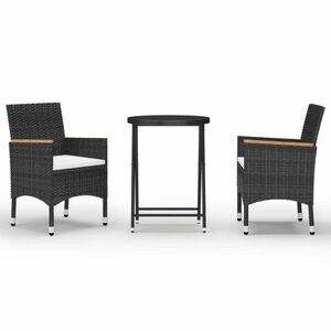 vidaXL 3 részes fekete polyrattan és edzett üveg kerti bisztrószett kép