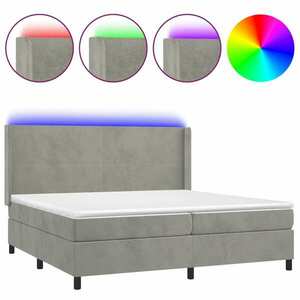 Világosszürke bársony rugós és led-es ágy matraccal 200x200 cm kép