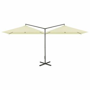 vidaXL homokszínű dupla napernyő acélrúddal 600 x 300 cm kép