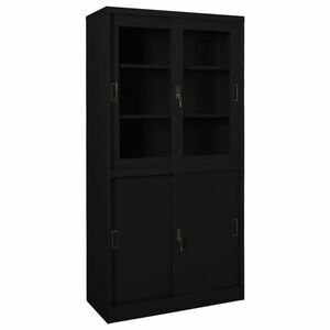 vidaXL fekete acél tolóajtós irodai szekrény 90 x 40 x 180 cm kép
