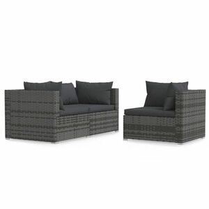 vidaXL 3 részes szürke polyrattan kerti ülőgarnitúra párnákkal kép