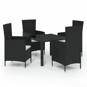 vidaXL 5 részes fekete polyrattan kültéri étkezőszett kép