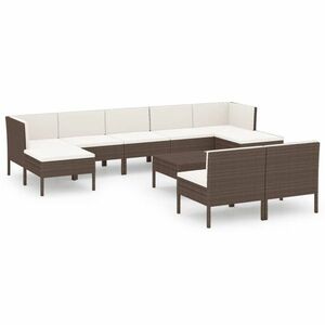 vidaXL 10-részes barna polyrattan kerti bútorszett párnákkal kép