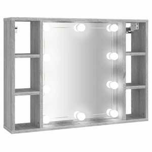 vidaXL szürke sonoma színű tükrös szekrény LED-ekkel 76 x 15 x 55 cm kép