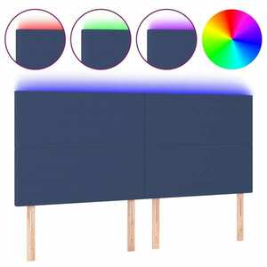 Kék szövet led-es fejtámla 200x5x118/128 cm kép