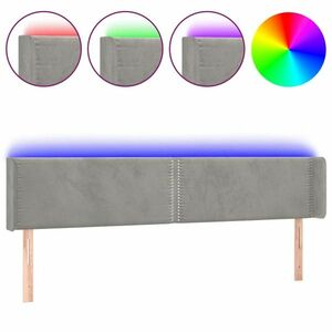 Világosszürke bársony led-es fejtámla 203 x 16 x 78/88 cm kép