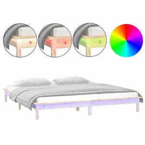 Tömör fa ágykeret led-világítással 200 x 200 cm kép