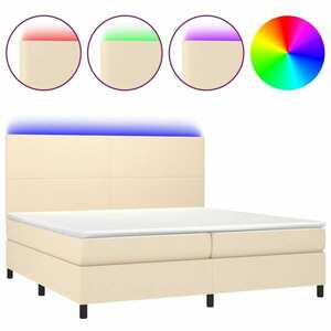 vidaXL krémszínű szövet rugós és LED-es ágy matraccal 200 x 200 cm kép