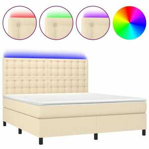 vidaXL krémszínű szövet rugós és LED-es ágy matraccal 180 x 200 cm kép