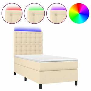 vidaXL krémszínű szövet rugós és LED-es ágy matraccal 90x190 cm kép