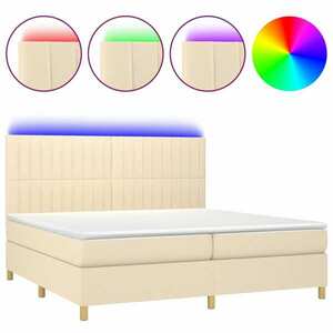 vidaXL krémszínű szövet rugós és LED-es ágy matraccal 200 x 200 cm kép