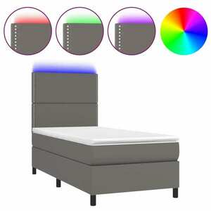 Szürke műbőr rugós ágy matraccal és led-del 90x190 cm kép
