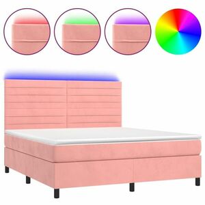 vidaXL rózsaszín bársony rugós és LED-es ágy matraccal 160x200 cm kép