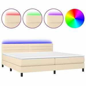 vidaXL krémszínű szövet rugós és LED-es ágy matraccal 200 x 200 cm kép