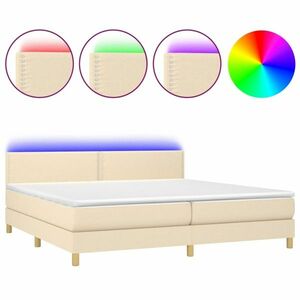 vidaXL krémszínű szövet rugós és LED-es ágy matraccal 200 x 200 cm kép