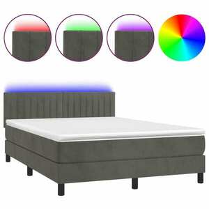 vidaXL sötétszürke bársony rugós és LED-es ágy matraccal 140x200 cm kép