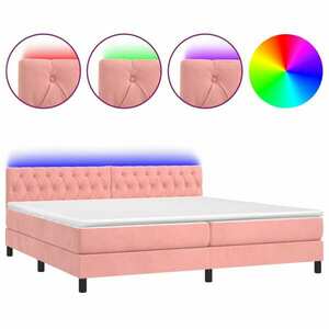 vidaXL rózsaszín bársony rugós és LED-es ágy matraccal 200x200 cm kép