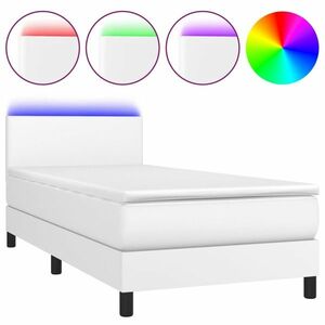 vidaXL fehér műbőr rugós ágy matraccal és LED-del 90x200 cm kép