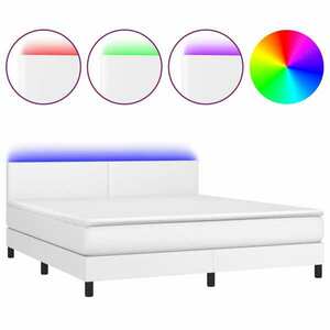 vidaXL fehér műbőr rugós ágy matraccal és LED-del 180x200 cm kép