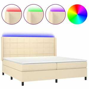 vidaXL krémszínű szövet rugós és LED-es ágy matraccal 200 x 200 cm kép