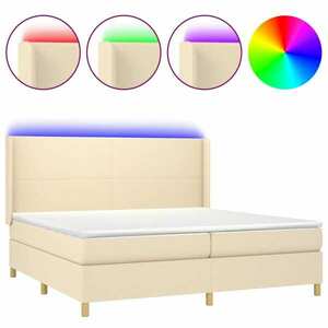 vidaXL krémszínű szövet rugós és LED-es ágy matraccal 200 x 200 cm kép