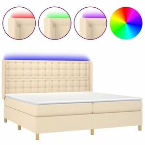 vidaXL krémszínű szövet rugós és LED-es ágy matraccal 200 x 200 cm kép