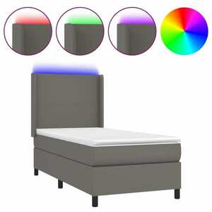 vidaXL szürke műbőr rugós ágy matraccal és LED-del 90x190 cm kép