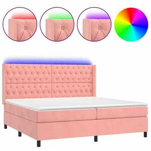 vidaXL rózsaszín bársony rugós és LED-es ágy matraccal 200x200 cm kép