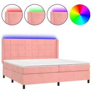 vidaXL rózsaszín bársony rugós és LED-es ágy matraccal 200x200 cm kép