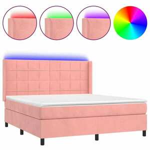 vidaXL rózsaszín bársony rugós és LED-es ágy matraccal 160x200 cm kép