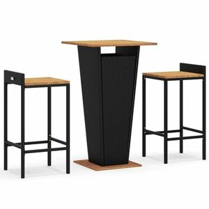 vidaXL 3-részes fekete polyrattan és tömör akácfa kerti bárszett kép