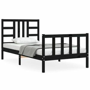 vidaXL fekete tömör fa ágykeret fejtámlával 90 x 190 cm kép