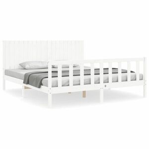 vidaXL fehér tömör fa ágykeret fejtámlával Super King Size kép