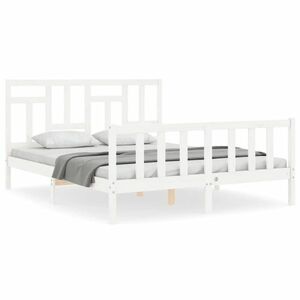 vidaXL fehér tömör fa ágykeret fejtámlával King Size kép