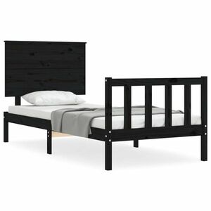 vidaXL fekete tömör fa ágykeret fejtámlával 90 x 200 cm kép