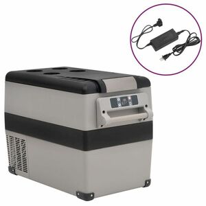 vidaXL fekete-szürke PP-PE hűtőláda fogantyúval és adapterrel 55 L kép