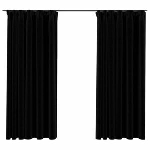 vidaXL 2 db fekete vászonhatású sötétítőfüggöny kampókkal 140 x 175 cm kép