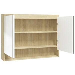 vidaXL fényes és tölgy MDF tükrös fürdőszobaszekrény 80 x 15 x 60 cm kép