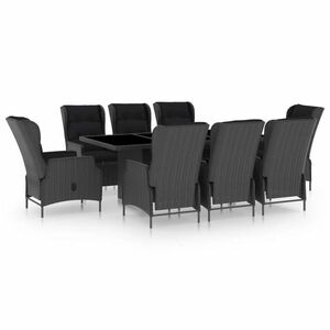 vidaXL 9-részes kültéri polyrattan étkezőszett párnákkal kép