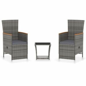 vidaXL 3 részes szürke polyrattan kerti ülőgarnitúra párnákkal kép