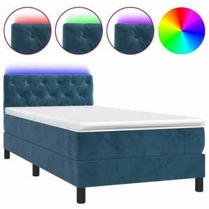 vidaXL sötétkék bársony rugós és LED-es ágy matraccal 80 x 200 cm kép