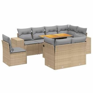 vidaXL 9-részes bézs polyrattan kerti ülőgarnitúra párnákkal kép